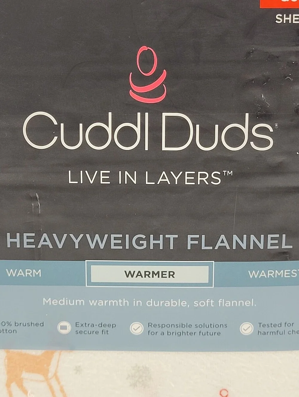 Cuddl Duds Heavyweight Flannel Sheet Set Reindeer Santa Print QUEEN Size NEW